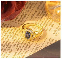 New Cross-Border S925 Silver Plated with 18K Cultivated Sapphire Ring, Egg-Shaped Light Luxury High-End Ring with Micro-Paved Colored Gems