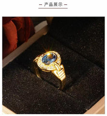 New Cross-Border S925 Silver Plated with 18K Cultivated Sapphire Ring, Egg-Shaped Light Luxury High-End Ring with Micro-Paved Colored Gems